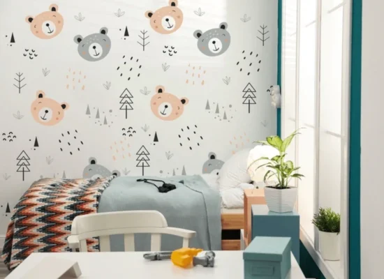 Adorable Bear Pattern Kids Room Wallpaper in Dubai