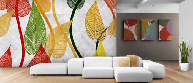 Colorful Leaf Harmony Living Room Wallpaper in Dubai