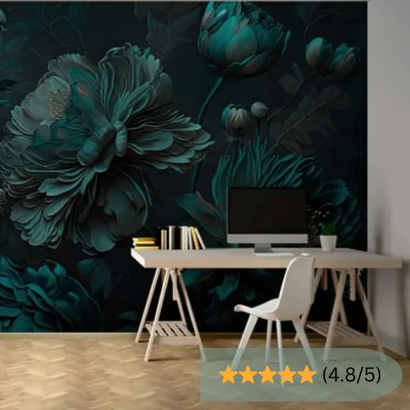 Elegant Dark Flower Office Wall Mural in Dubai
