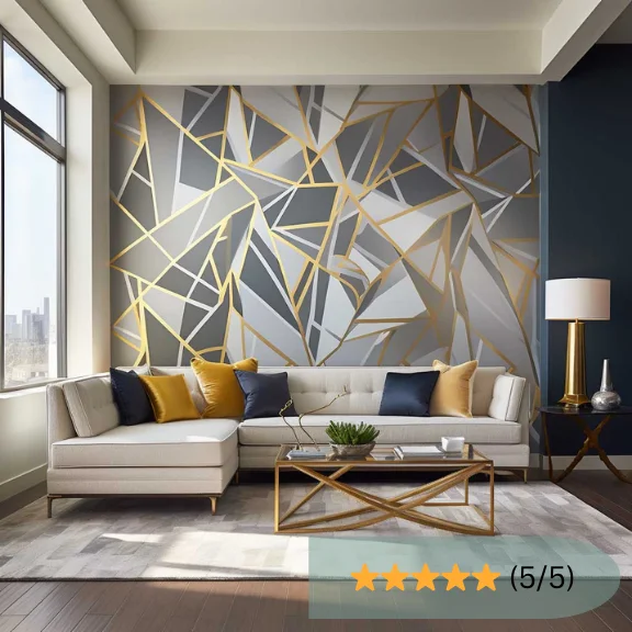 Luxury Geometric Gold Accent Wallpaper in UAE