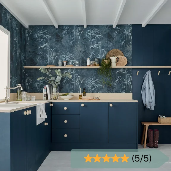 Navy Botanical Kitchen Wallpaper in Dubai