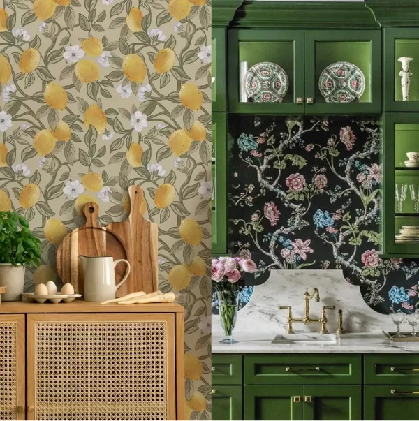 Vintage Green Trellis Kitchen Wallpaper in Dubai