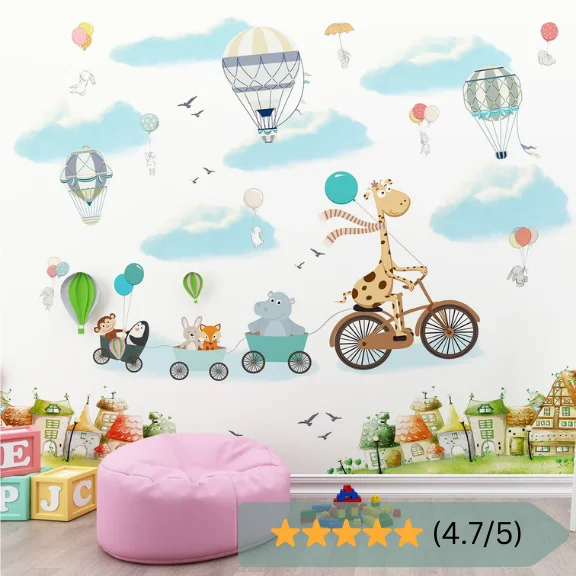 Whimsical Air Balloon & Rainbow Wallpaper - Kids Wallpaper in Dubai