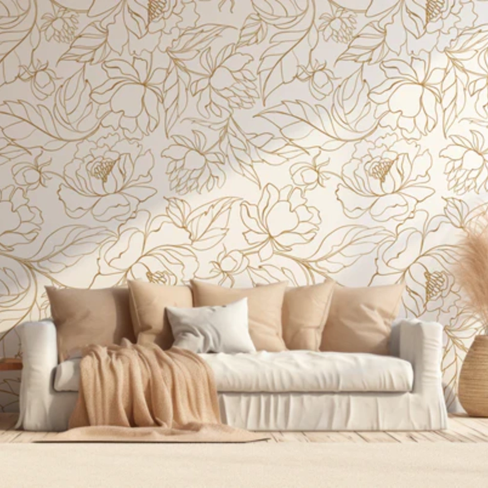 Luxury Gold Floral Line Art Wallpaper in Dubai