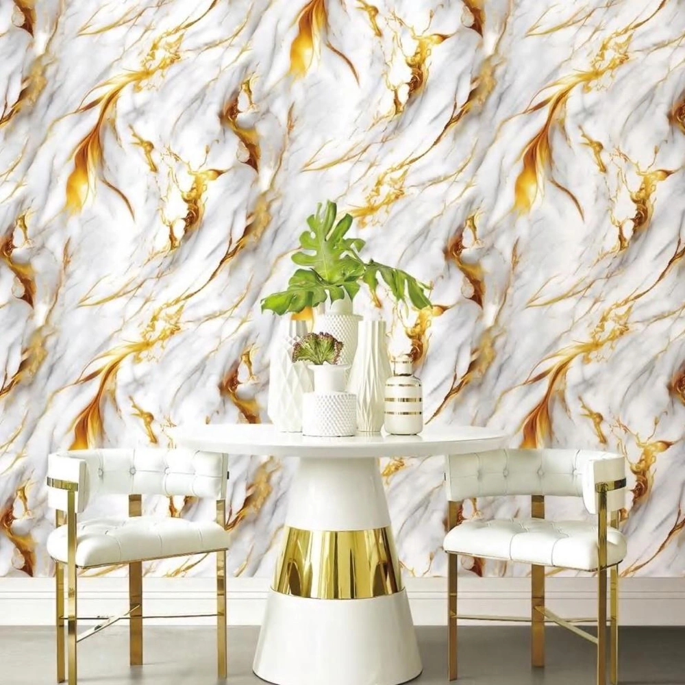Luxury White and Gold Marble Wallpaper in Dubai